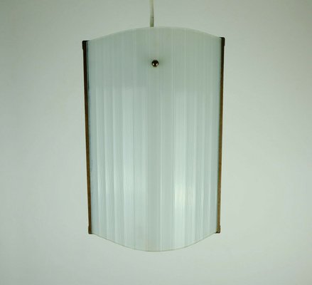 Mid-Century Modern Danish Modern Teak Opal Glass Brass Hanging Lamp-FH-1113251