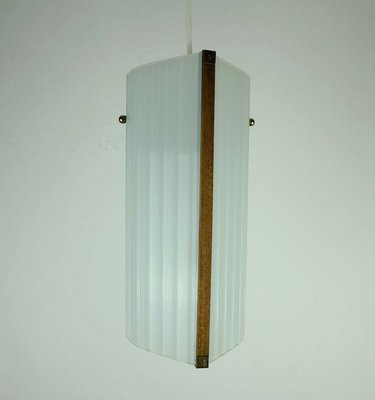 Mid-Century Modern Danish Modern Teak Opal Glass Brass Hanging Lamp-FH-1113251