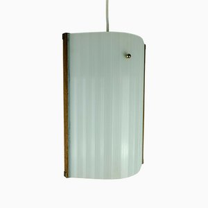 Mid-Century Modern Danish Modern Teak Opal Glass Brass Hanging Lamp-FH-1113251