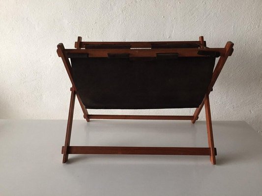 Mid-Century Modern Danish Teak and Suede Leather Magazine Newspaper Holder-RDS-1156685