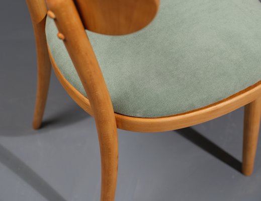 Mid-Century Modern Dining Chairs in Beech Wood with Light Green Fabric, 1950s, Set of 4-KJ-2035942