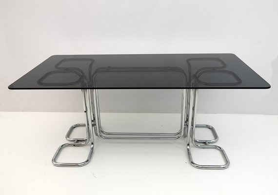 Mid-Century Modern Dining Table in Smoked Glass by Giotto Stoppino, Italy, 1970s-FER-1283261