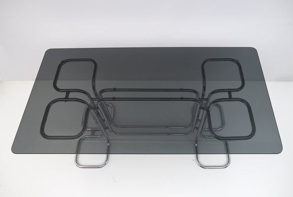 Mid-Century Modern Dining Table in Smoked Glass by Giotto Stoppino, Italy, 1970s-FER-1283261