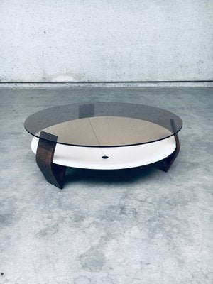 Mid-Century Modern Dutch Wenge & Smoke Glass Coffee Table, Netherlands, 1960s-RQV-2036276