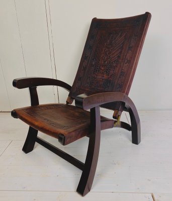 Mid-Century Modern Ecuadorian Wood and Leather Folding Chair by Angel Pazmino for Furniture Style-WZZ-828681