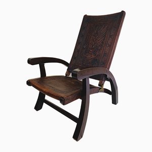 Mid-Century Modern Ecuadorian Wood and Leather Folding Chair by Angel Pazmino for Furniture Style-WZZ-828681