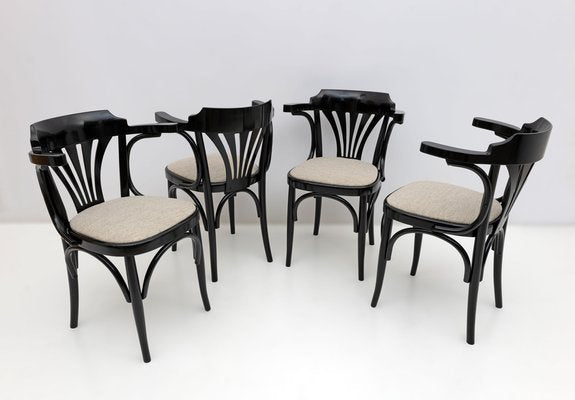 Mid-Century Modern French Ebonized Beech Bistro Chairs, 1970s, Set of 4-FER-1813469