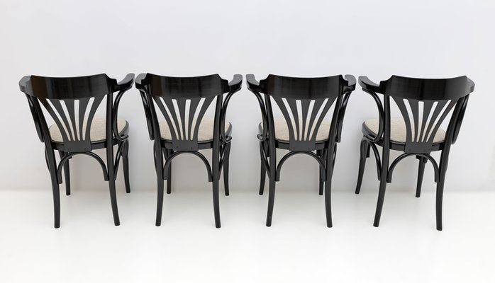 Mid-Century Modern French Ebonized Beech Bistro Chairs, 1970s, Set of 4-FER-1813469