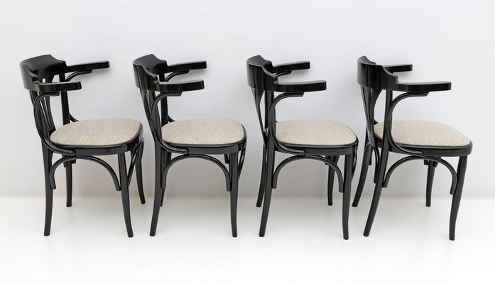 Mid-Century Modern French Ebonized Beech Bistro Chairs, 1970s, Set of 4-FER-1813469