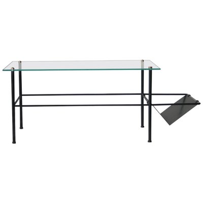 Mid-Century Modern French Rectangular Black Sheet Metal & Glass Coffee Table, 1960-UZ-863013