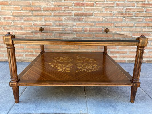 MId-Century Modern French Walnut Marquetry Base & Glass Top Side Table, 1960s-NOU-792807