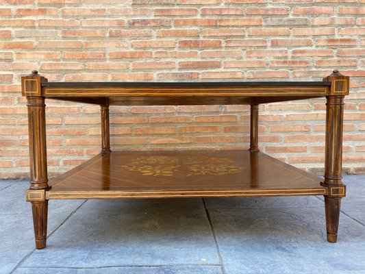 MId-Century Modern French Walnut Marquetry Base & Glass Top Side Table, 1960s-NOU-792807