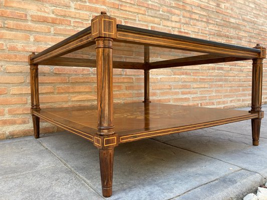 MId-Century Modern French Walnut Marquetry Base & Glass Top Side Table, 1960s-NOU-792807