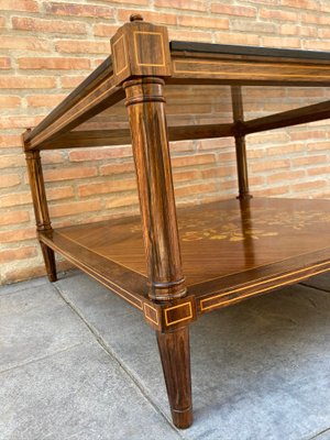 MId-Century Modern French Walnut Marquetry Base & Glass Top Side Table, 1960s-NOU-792807