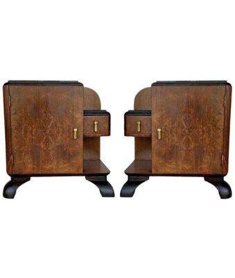 Mid-Century Modern Front Nightstands with Original Hardware and Ebonized Bases, 1940s, Set of 2-NOU-843364