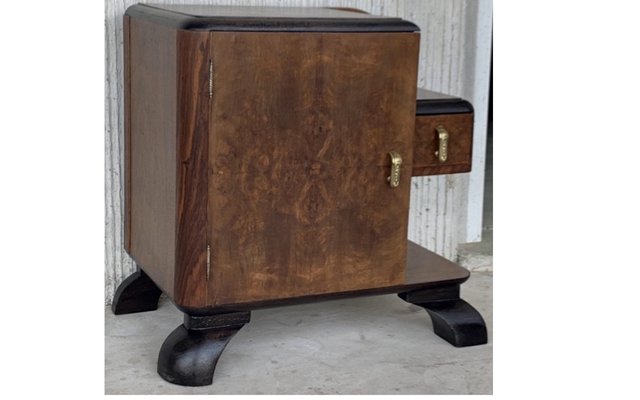 Mid-Century Modern Front Nightstands with Original Hardware and Ebonized Bases, 1940s, Set of 2-NOU-843364