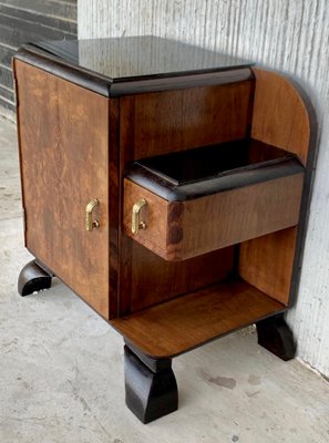 Mid-Century Modern Front Nightstands with Original Hardware and Ebonized Bases, 1940s, Set of 2-NOU-843364