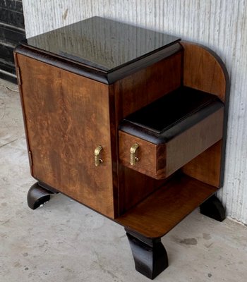 Mid-Century Modern Front Nightstands with Original Hardware and Ebonized Bases, 1940s, Set of 2-NOU-843364