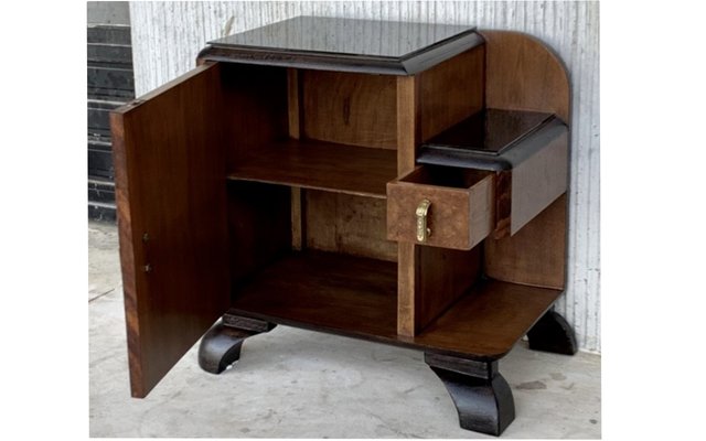 Mid-Century Modern Front Nightstands with Original Hardware and Ebonized Bases, 1940s, Set of 2-NOU-843364