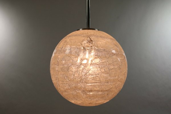 Mid-Century Modern Frosted Ice Glass Ball Pendant Lamp by Doria for Doria Leuchten, 1960s-FUP-1014213