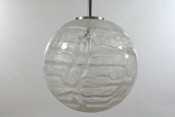 Mid-Century Modern Frosted Ice Glass Ball Pendant Lamp by Doria for Doria Leuchten, 1960s-FUP-1014213