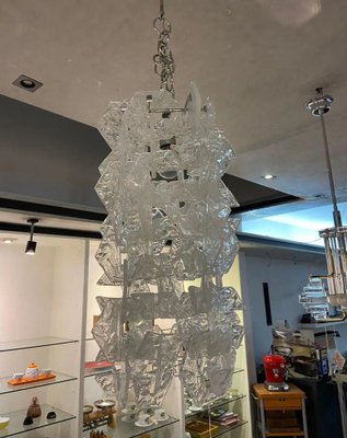 Mid-Century Modern Frosted Murano Glass Chandelier attributed to Mazzega, 1970s-NMK-1817946