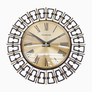 Mid-Century Modern German Sunburst Wall Clock in Brass by Dugena, 1960s-KQB-1174515