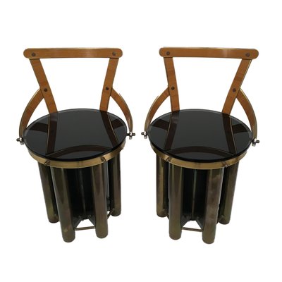 Mid-Century Modern Glass, Formica & Brass Stools, 1960s, Set of 2-LYQ-1171279