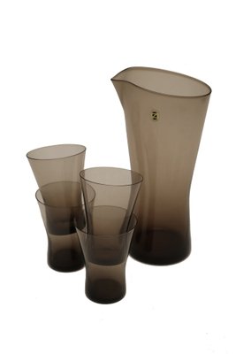 Mid-Century Modern Glass Pitcher and Drinking Glasses by Heinrich Löffelhardt for Farbglaswerke Zwiesel, 1950s, Set of 5-NIX-1774212