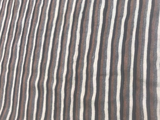 Mid-Century Modern Goat Hair Moroccan Rug with Stripes-YMM-1061651