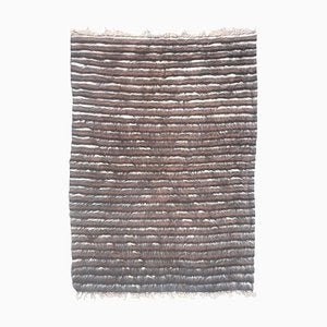 Mid-Century Modern Goat Hair Moroccan Rug with Stripes-YMM-1061651