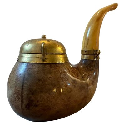 Mid-Century Modern Goatskin and Brass Pipe Shaped Tobacco Box by Aldo Tura, 1950s-NMK-1778420