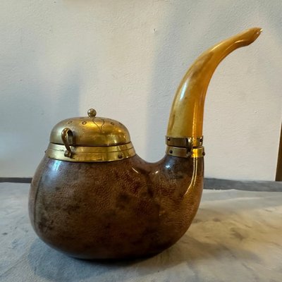 Mid-Century Modern Goatskin and Brass Pipe Shaped Tobacco Box by Aldo Tura, 1950s-NMK-1778420