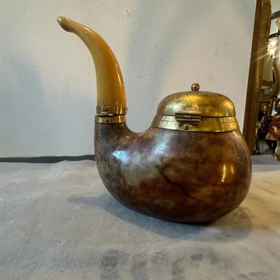 Mid-Century Modern Goatskin and Brass Pipe Shaped Tobacco Box by Aldo Tura, 1950s-NMK-1778420