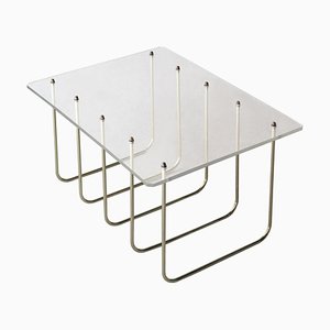 Mid-Century Modern Gold Brass & Methacrylate Coffee Table, France, 1970-UZ-863046