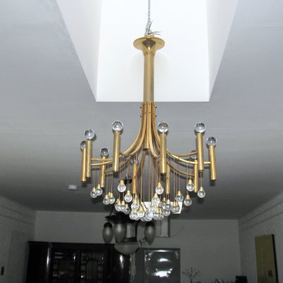 Mid-Century Modern Gold-Plated Metal Chandelier by Gaetano Sciolari, 1970s-YGE-873746