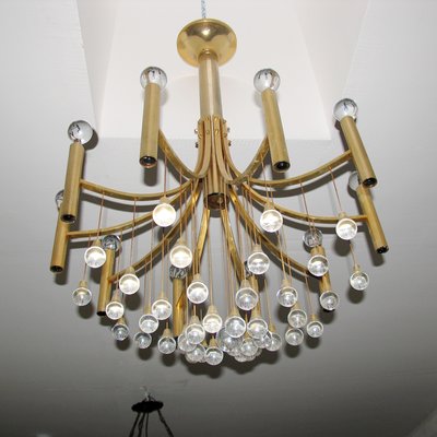 Mid-Century Modern Gold-Plated Metal Chandelier by Gaetano Sciolari, 1970s-YGE-873746