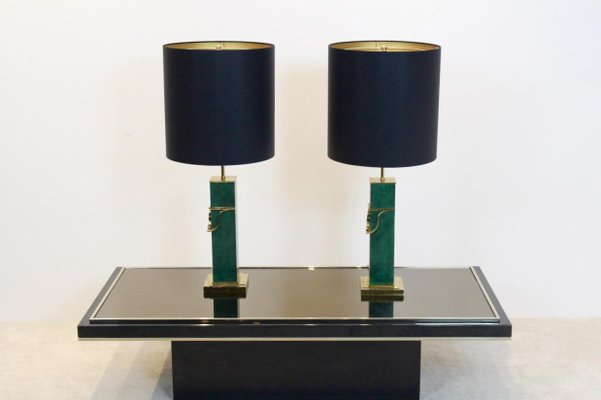 Mid-Century Modern Green and Brass Table Lamps, Set of 2-MO-667752