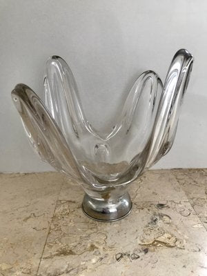 Mid-Century Modern Hand Blown or Cup Sculptural Translucent Bowl with Silver Base, 1960s-NOU-636274