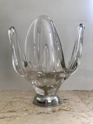 Mid-Century Modern Hand Blown or Cup Sculptural Translucent Bowl with Silver Base, 1960s-NOU-636274