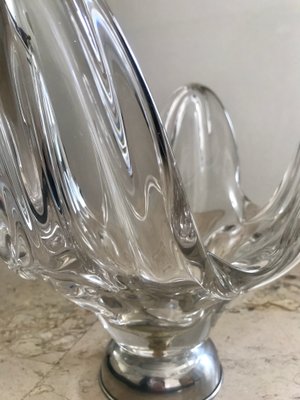 Mid-Century Modern Hand Blown or Cup Sculptural Translucent Bowl with Silver Base, 1960s-NOU-636274