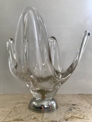 Mid-Century Modern Hand Blown or Cup Sculptural Translucent Bowl with Silver Base, 1960s-NOU-636274