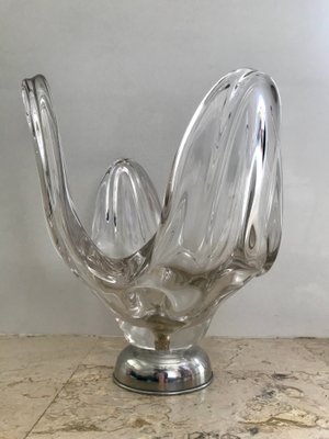 Mid-Century Modern Hand Blown or Cup Sculptural Translucent Bowl with Silver Base, 1960s-NOU-636274