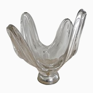 Mid-Century Modern Hand Blown or Cup Sculptural Translucent Bowl with Silver Base, 1960s-NOU-636274