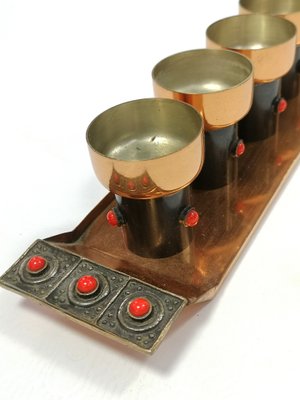 Mid-Century Modern Handmade Liqueur Glasses Set in Copper and Enamel, 1970s, Set of 7-UWE-998120