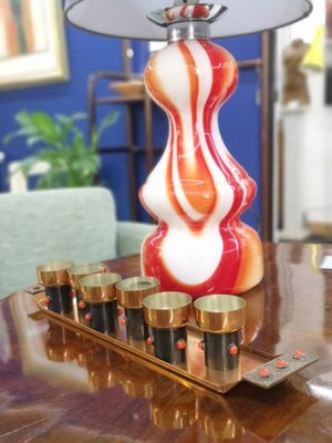 Mid-Century Modern Handmade Liqueur Glasses Set in Copper and Enamel, 1970s, Set of 7-UWE-998120