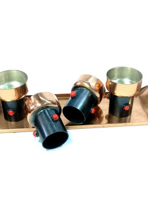 Mid-Century Modern Handmade Liqueur Glasses Set in Copper and Enamel, 1970s, Set of 7-UWE-998120