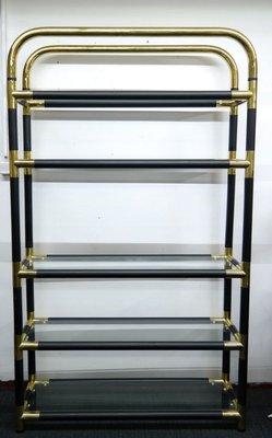 Mid-Century Modern Hollywood Regency Brass & Glass Bookshelf, 1970s-UWE-809076