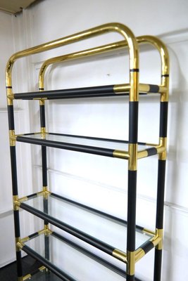 Mid-Century Modern Hollywood Regency Brass & Glass Bookshelf, 1970s-UWE-809075