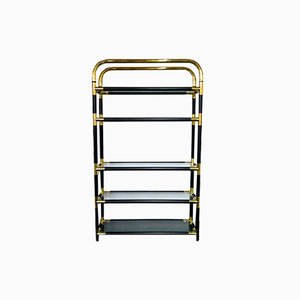 Mid-Century Modern Hollywood Regency Brass & Glass Bookshelf, 1970s-UWE-809075